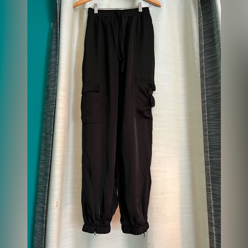 Satin Cargo Jogger, Black, Size S